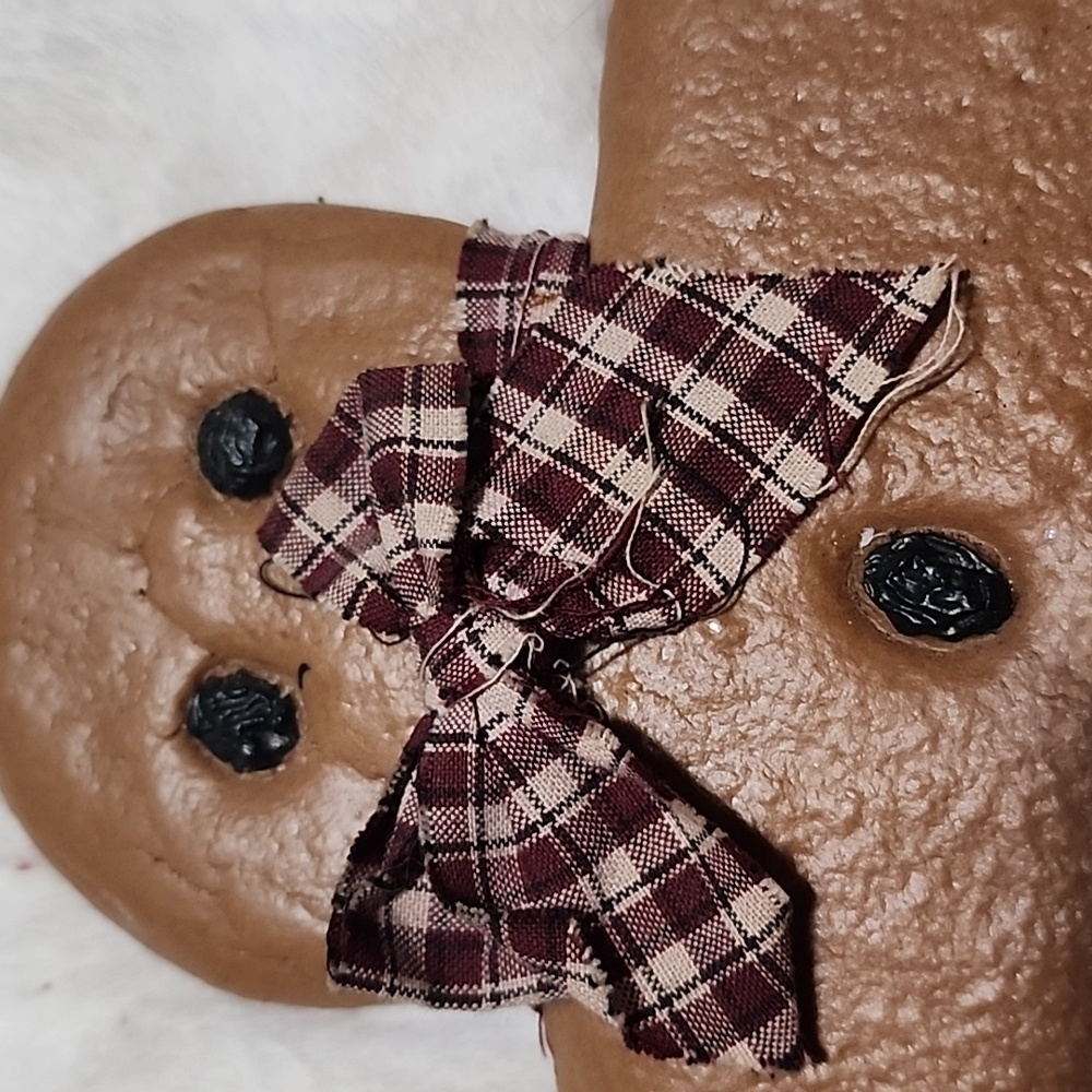 Brown Gingerbread Decor with Plaid Bow. - Picture 2 of 5